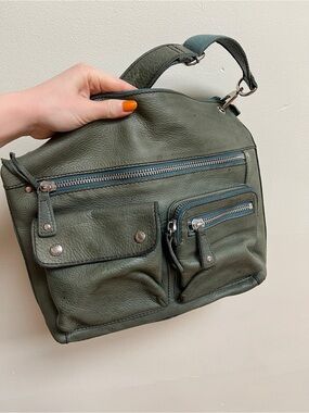 Fossil Teal Leather Multi-Pocket crossbody Shoulder Bag